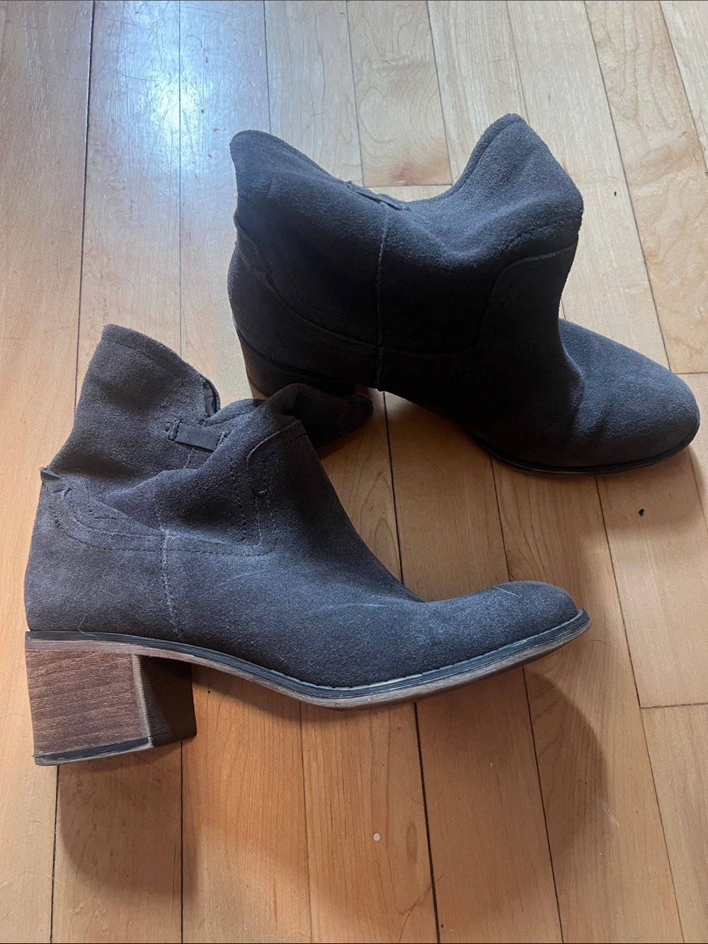 Women's Franco Sarto Suede Ankle Boots in Dark Gray - Classic Block Heel